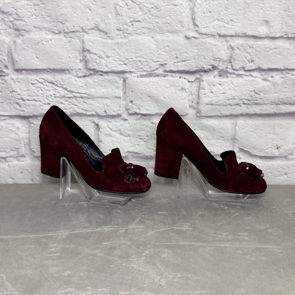 Lola Cruz Oxblood Suede Tassel Pumps